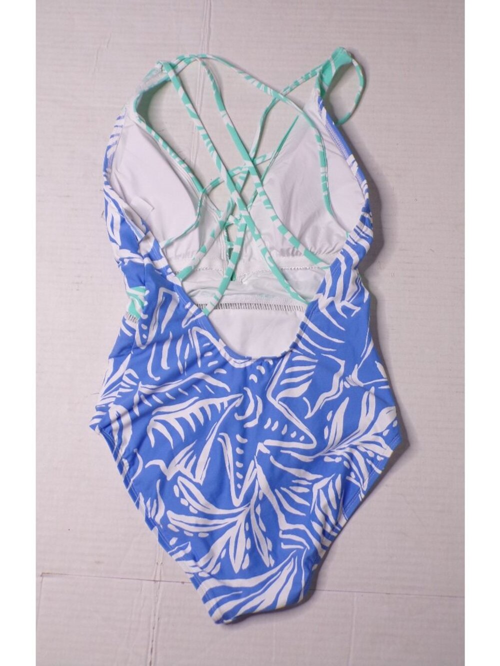 🆕LA BLANCA Beachside Bay Cross Back One Piece Tummy Control Swimsuit Blue 4 - Picture 6 of 7